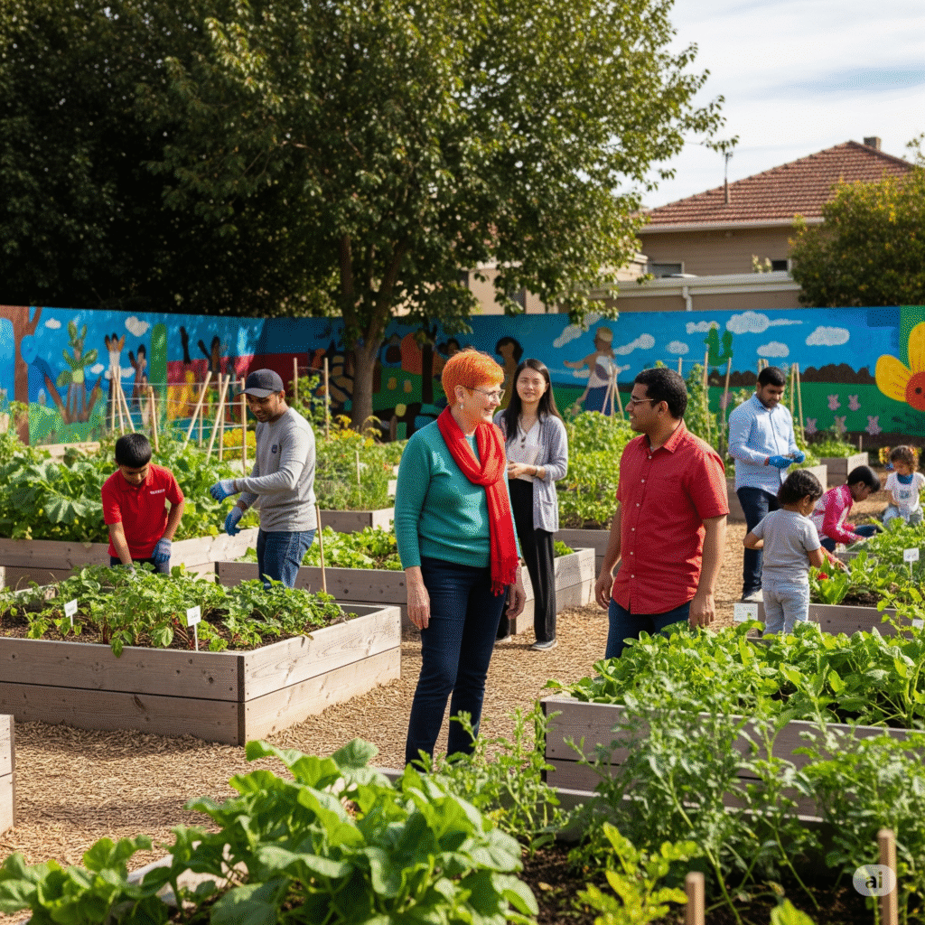 People working in a community garden